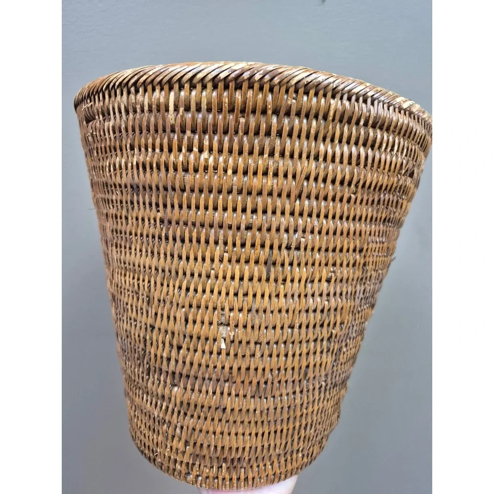 Vintage Handwoven Rattan Wicker Wastebasket 11